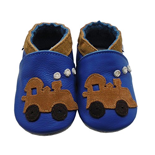 image for Mejale Baby Shoes Soft Sole Leather Crawling Moccasins Cartoon Train I