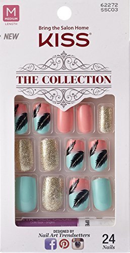Kiss The Collection Nails (SSC03 - TEMPTATION) Medium Design Nails with Glue
