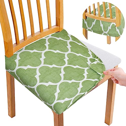 Image of Set of 4 Stretchable Dining Chair Covers, Universal Fit Washable Seat Slipcovers for Dining Room & Home Decor (Green Panel)