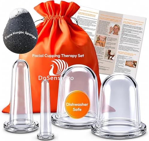 Silicone Facial Cupping Set, 4 Cups, Konjac Sponge, Face & Body