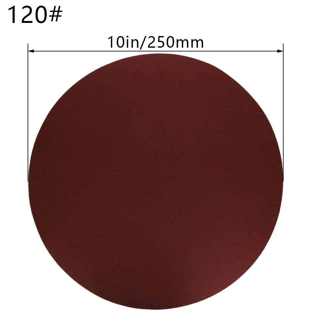 Jutagoss 5pcs 10 inch 250mm Sanding Discs 120 Grits Self Stick Adhesive Back Aluminum Oxide Sandpaper