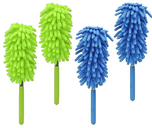 Image of Retractable Microfiber Dust Remover, Removable and Cleanable Hand Dust Remover, Used to Clean Cars, Computers, Air Conditioners, Televisions and Other Products(4 Pack /Blue+Green)