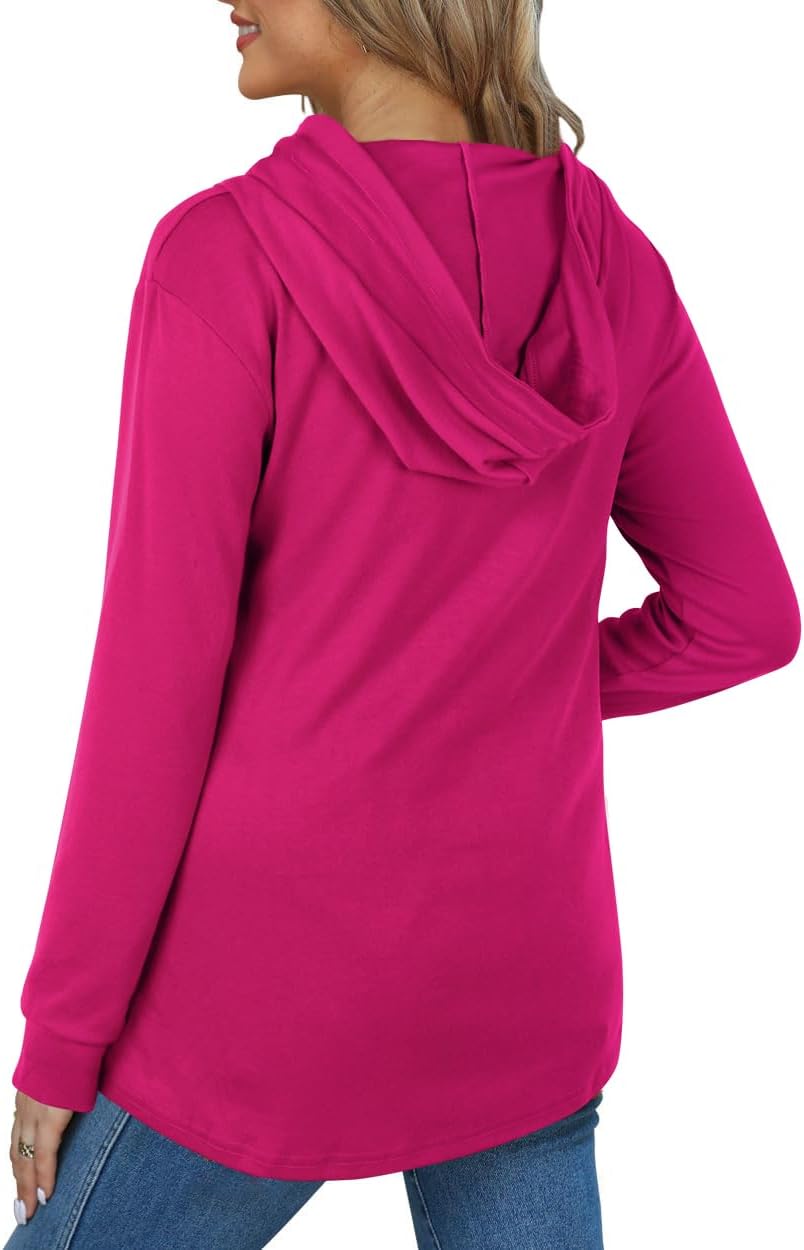 Miusey Womens Hooded Shirts Long Sleeve V Neck Tunic Hoodie Lightweight Sweatshirts with Kangaroo Pocket - Image 3