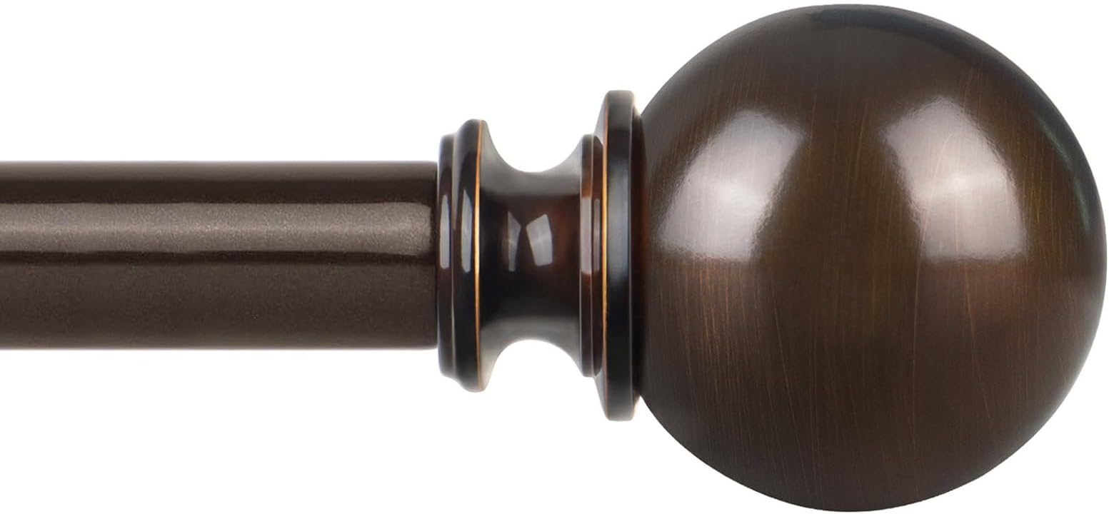 KAMANINA Curtain Rods 32 to 58 Inches (2.6-4.8ft), Antique Bronze Single Curtain Rod for Windows, 7/8 Inch Decorative Drapery Rod with Round Finials