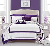 Chic Home 9 Piece Joselito Contemprary Geometric Reversible Bold Lines Hotel Collection Bed in Bag, Luxury Decor Pillows Included Full Comforter Set Purple