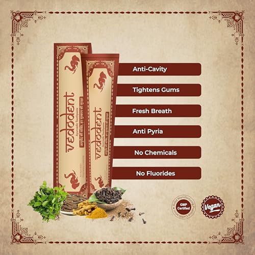 Image of Growfitz Herbal Ayurvedic Vedodent Red Toothpaste 100g | Teeth Whitening, No Artificial Colors | Goodness Of 21 Ayurvedic Herbs | Fresh Breath | Natural Oral Care for Strong Teeth & Gums (Pack of 3)