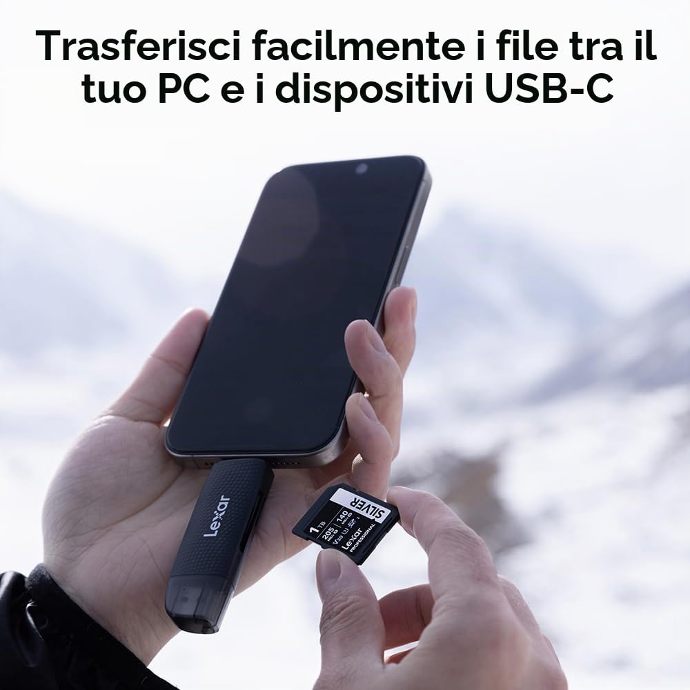Lexar Lettore USB-A/C a doppio slot, velocità di trasferimento fino a 205 MB/s, supporta schede SD e microSD (LRW310X-BNBNG)