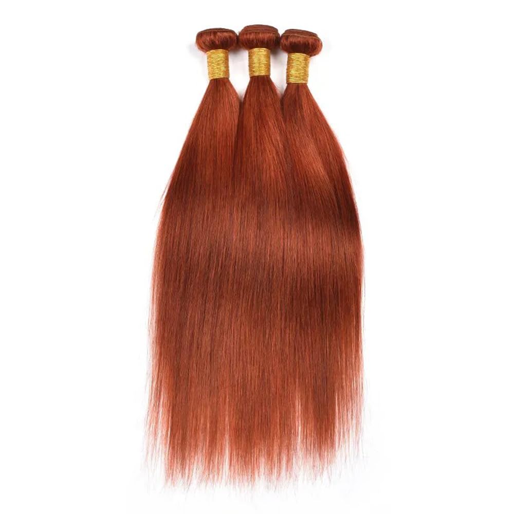 Ginger Human Hair Color 350 Straight Bundles Double Weft Brazilian Burnt Orange Hair Bundles Hair Soft and Silky for Black Woman (22 24 26 inch,3 Bundles)