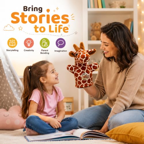 Image of Chi-Chimpu Toyss Giraffe Hand Puppet 22 cm | Cute Animal Hand Puppet for Kids | Soft Plush Storytelling Puppet Toy | Interactive Pretend Play Puppet for Boys & Girls | Educational Learning