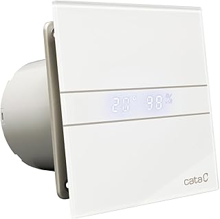E-100 GTH - Abluftventilator Bad - Serie E Glass Hygro - Glasfront - Zeitschaltuhr Luftfeuchtigkeitsdetektor - Energieklasse B - Geräuscharme Dunstabzugshaube für das Badezimmer - 15 cm Breit - Cata