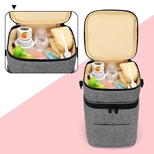 Luxja Double-Layer Breastmilk Cooler Bag (Fits 4 Bottles, Up to 9 Ounce), Breastmilk Cooler for Breastmilk Bottles and Accessories (Bag Only), Gray - Thumbnail 2