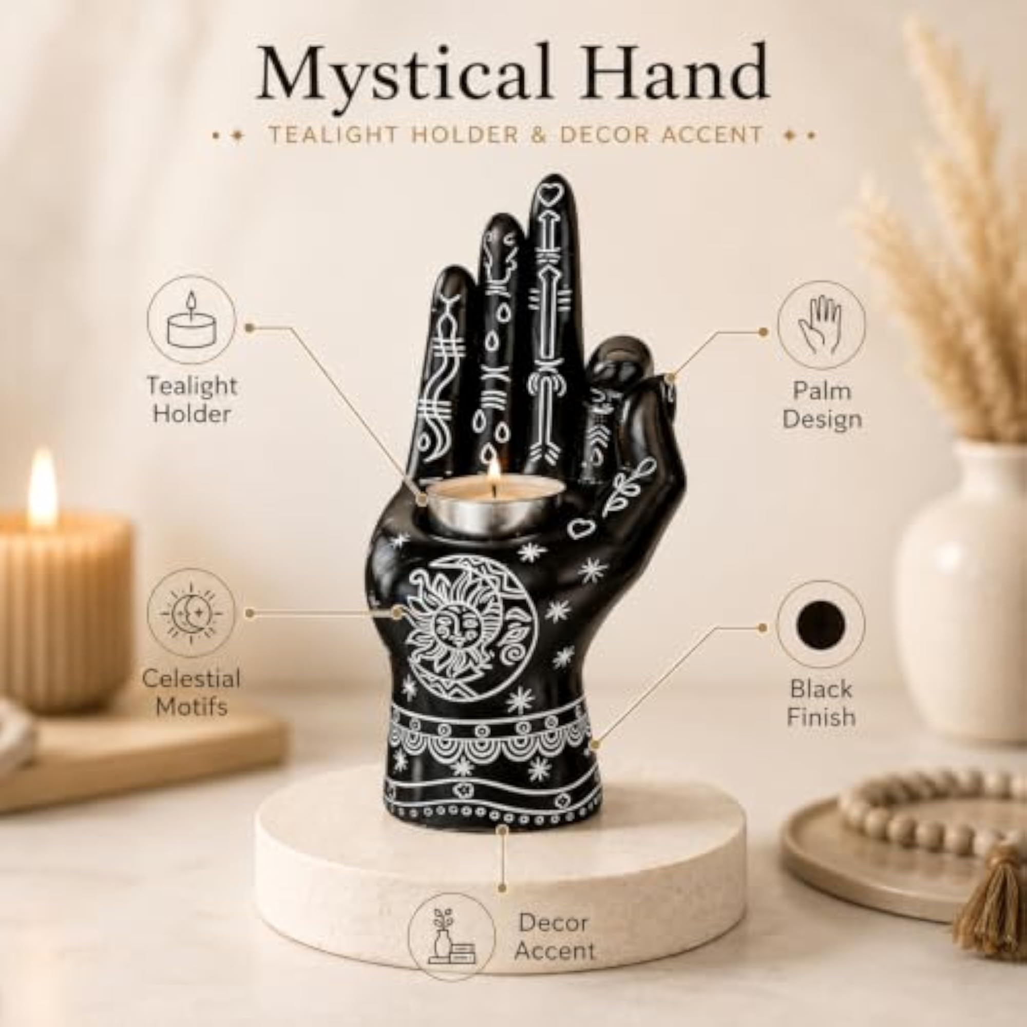 Black Palmistry Hand Resin Incense Stick Holder