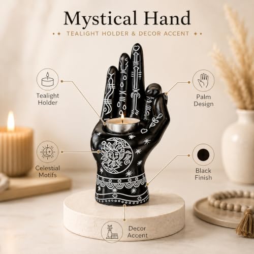 Image of Ekhasa Black Palmistry Hand Resin Incense Stick Holder with Ash Catcher