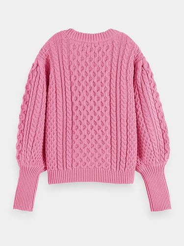 Image of rrhss Girls Cable Knit Sweaters Kids Fall Fashion Puff Sleeve Ribbed Cuffs Crewneck Clothes 5-14 Years