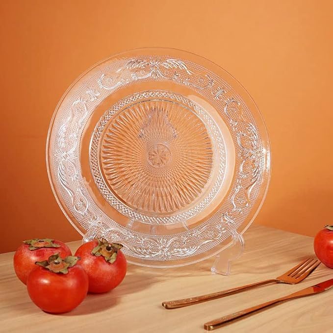 Image of PrimeWorld Plate Set of 4 pcs | Bead Rim Decorative 6 inch Crystal Clear Glass Plates | Elegant Dinnerware for Dry Fruits, Sweets, Chocolate, Snacks, Dining, Catering & Wedding Parties