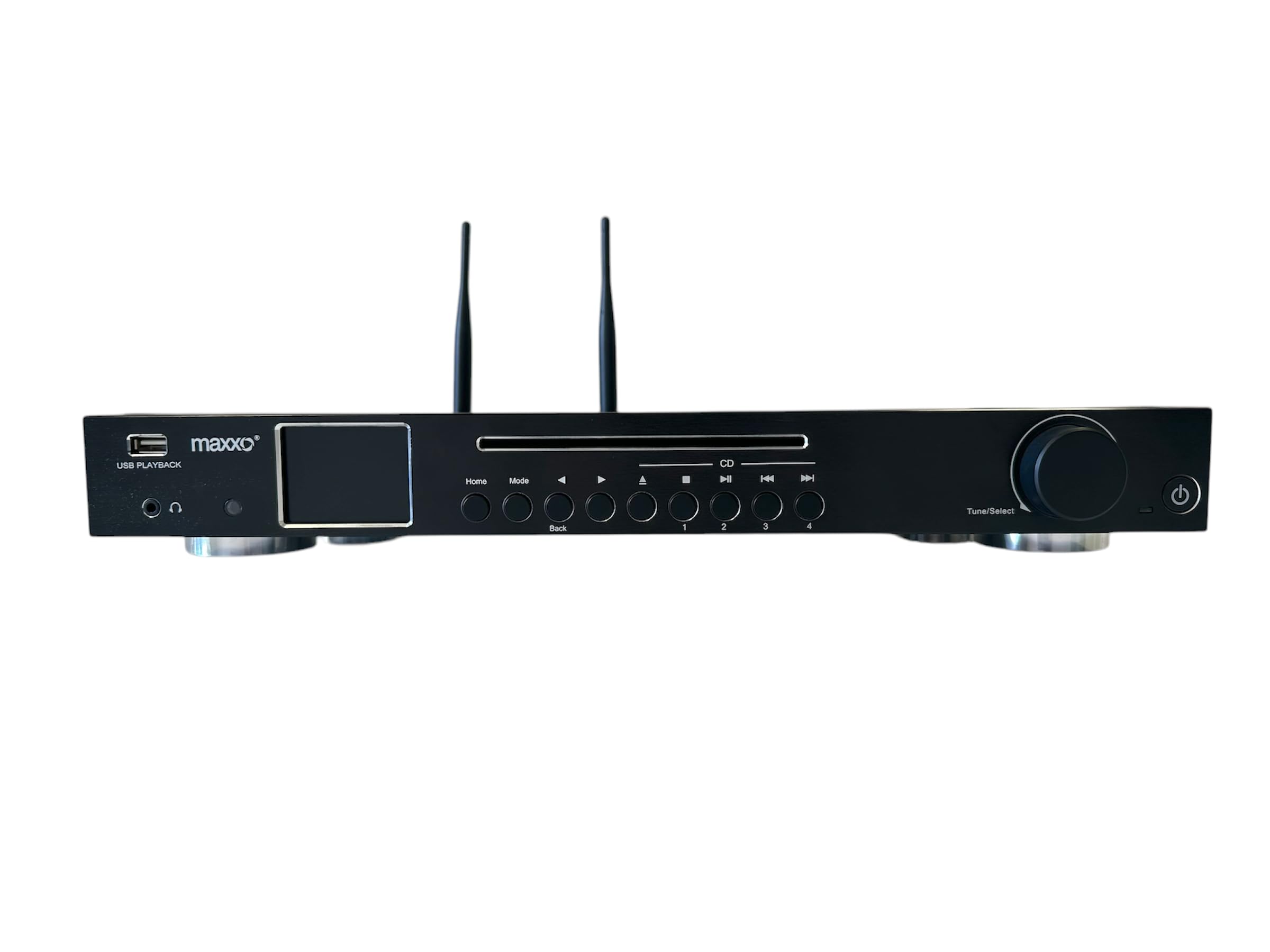 Maxxo TR04CD Hi-FI Tuner, Radio Numérique avec Dab+, FM, Radio Internet, Lecteur CD, Bluetooth, Wi-FI, Spotify, USB, UPnP, RDS, écran Couleur 2,4", réveil, télécommande - Noir