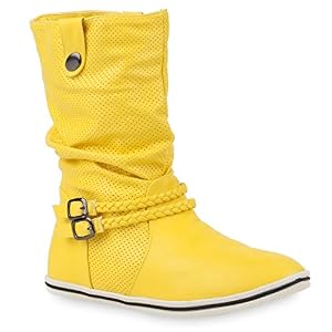 stiefelparadies Bequeme Damen Stiefel Schlupfstiefel Lochungen Flache Boots Leder-Optik Metallic Schuhe 110674 Gelb 39 Flandell stiefelparadies Bequeme Damen Stiefel Schlupfstiefel Lochungen Flache Boots Leder-Optik Metallic Schuhe 110674 Gelb 39 Flandell