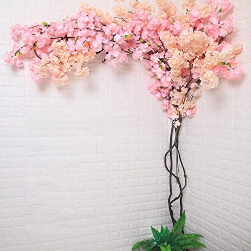XOOFMASS Cherry Blossom Trees Decor Fake Sakura Fake Tree with 30 Branches Cherry Blossom, 3 Tree Vine, Lifelike Artificial Cherry Blossom Tree for Home Office Party Wedding Decor,Champagne + Pink