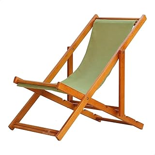 Espreguiçadeira Dobrável para Piscina - Sem Braço, Madeira Maciça Envernizado, Tecido Verde