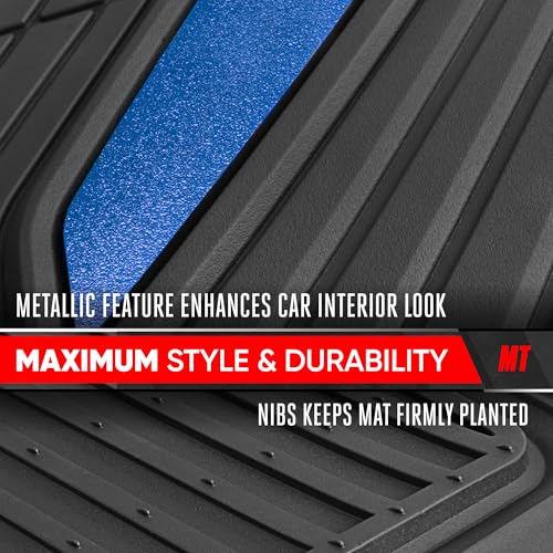 Image of Motor Trend ChromeTech Car Floor Mats Full Set - Durable Rubber Floor Mats for Cars with Two Tone Accent, All Weather Interior Protection for Front and Rear with Non-Slip Backing, Black /Blue