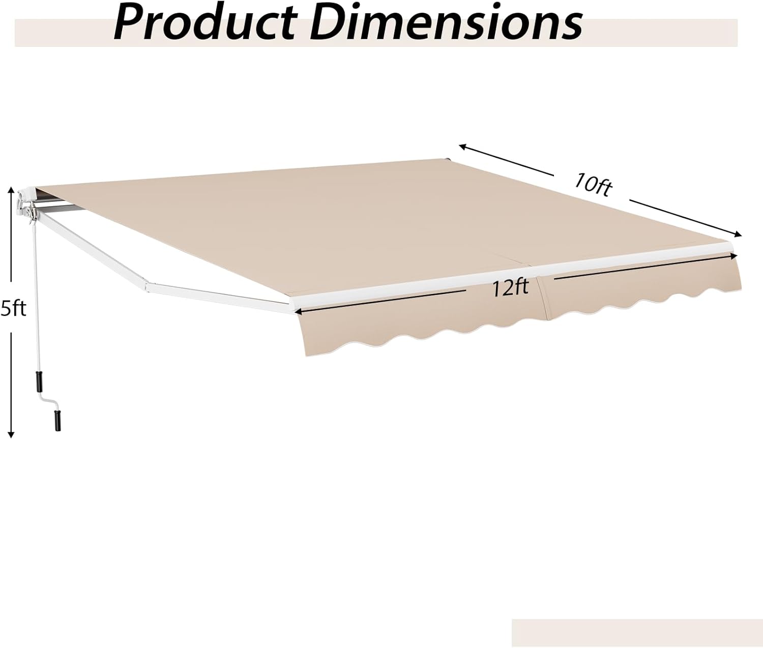 Tangkula 12 Ft × 10 Ft Retractable Awning, Aluminum Patio Sun Shade w/Crank Handle and Water-Resistant Polyester, Outdoor Manual Retractable Awning Cover Shelter