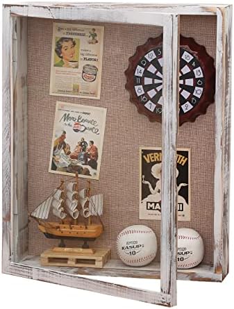 16x20 Shadow Box, 4 Inch Depth Extra Large Shadow Box Frame with Glass, Thick Shadow Box Display Case with Hinge, Big Memory Box for Memorabilia, Photos, Award, Flower, Ticket Stub - Distressed White