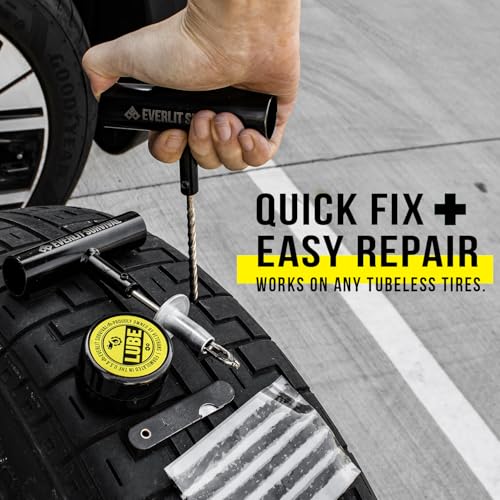 EVERLIT All-in-One Tire Repair Kit with Air Compressor – 150 PSI Portable Cordless Tire Inflator & Plug Kit – Flat Tire Emergency Roadside Kit for Car, SUV, Truck & Motorcycle Fast Repair & Inflation - Image 4