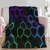 Kuscheldecke Flauschige Decke Neon Sechseck Geometrie Decken 100 x 130 cm, Gemütliche Flanelldecke Abstraktes Design Weiche Warme Kuscheldecken für Couch Zuhause Bett Sofa Stuhl