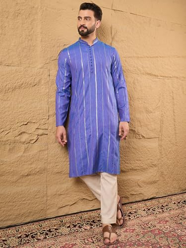 Image of Men's Embroidered Solid Calf Length Kurtas | Men | Kurtas for Mens | Straight Fit Kurta for Men's