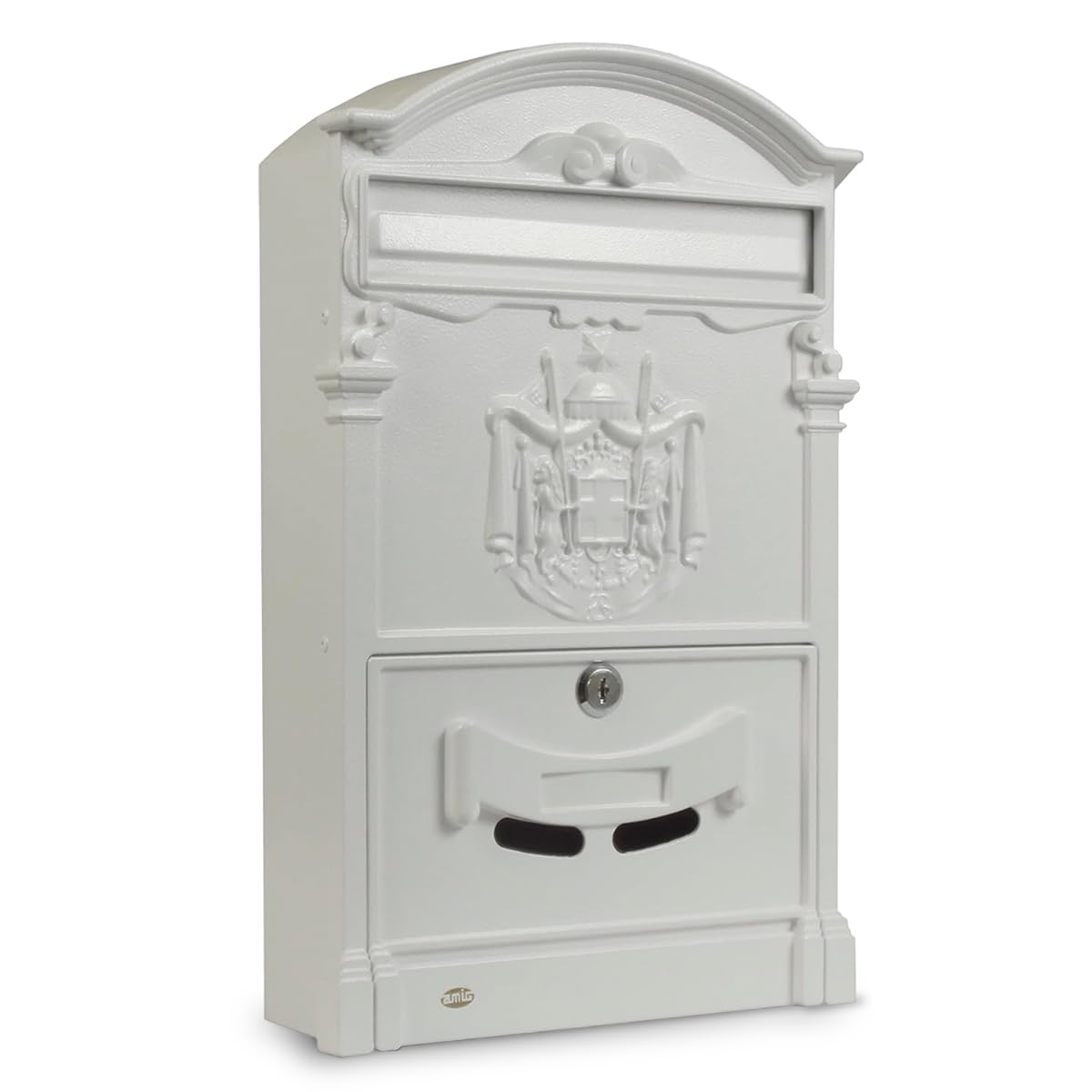 Amig - Outdoor Letter Box Classic Style - Postal Locker for Walls, Walls or Gates - 40.5 x 25.5 x 8.5 cm - Aluminium - White - Includes Screws