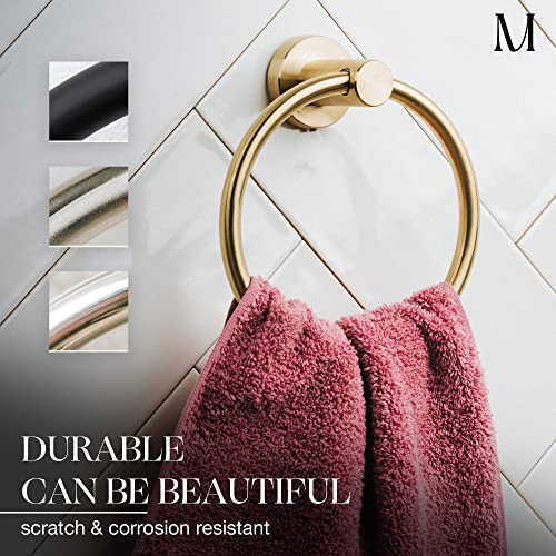 Image of Marmolux Acc Brushed Gold Towel Ring - Modern Hand Towel Holder - Stainless Steel Bathroom Towel Rack - Round Hanger