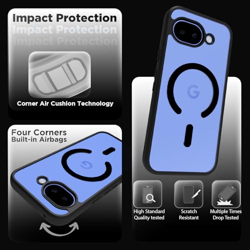 Image of RIGGEAR Shockproof Sleek Hybrid Armor Magnetic Back Cover Case Compatible with MagSafe Accessories for Google Pixel 10a (Clear PC + Black TPU Bumper)