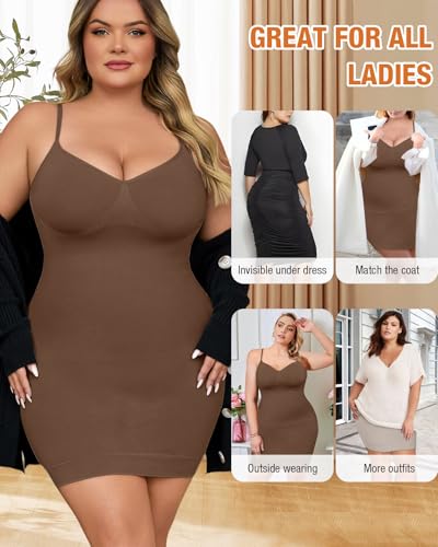 Image of Shapewear Slip Dress for Women Under Dress Seamless Tummy Control Slip Dress Plus Size Smoothing Cami Dress Slips