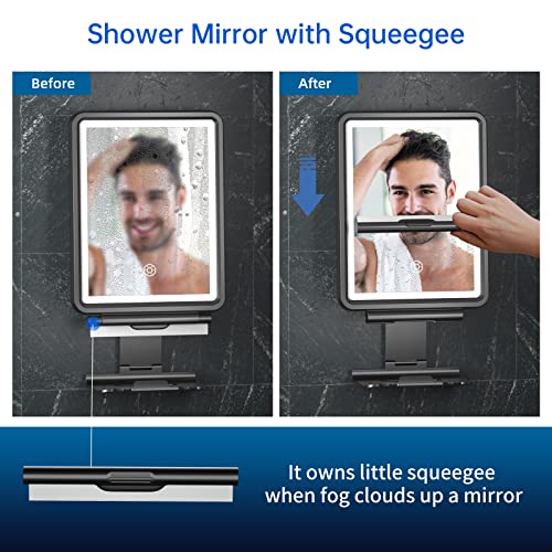 Shower Mirror, 6.2" W X 8" H, Fogless For Shaving With Squeegee To Keep Clean Or Remove Foggy Mess, Two Mounting Solution, Dimmable Lighting (3 Color Setting) Shower Mirror Fogless For Shaving #TOP1