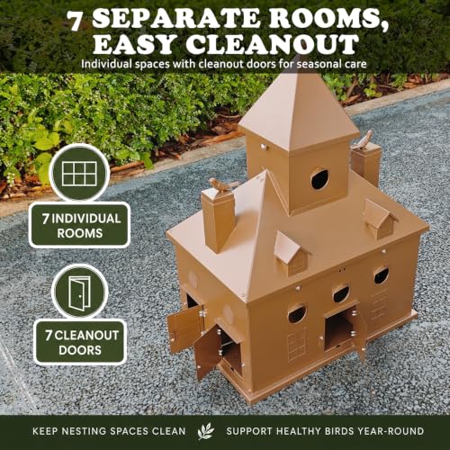 Image of Metal Birdhouse with Pole, 7-Room Castle, 7-Prong Ground Stake