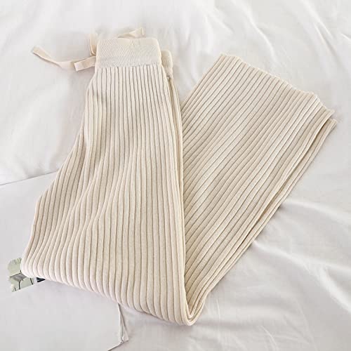 Pantalon droit pour femme automne hiver en tricot blanc à taille haute
