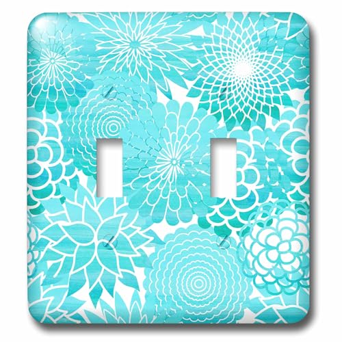 Interruptor doble floral abstracto blanco y turquesa para decorar ambientes de salones modernos 2