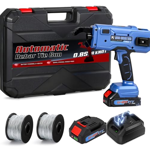 NEWTRY Professional Cordless Rebar Tie Gun Automatic Rebar Tying Tool with 2pcs 2000mAh Batteries & 360ft Coil for 0.3-1.33 Steel Rebar 21V Battery Powered