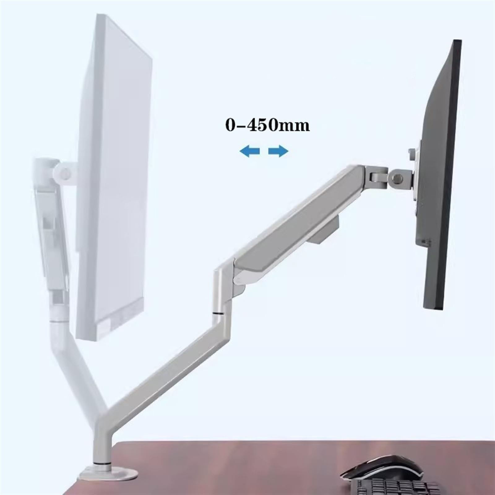 Support d'écran Bras de moniteur simple, support de moniteur simple à ressort à gaz jusqu'à 32" et 19,8 lb, support de bureau de bras de moniteur réglable en aluminium avec pince en C et base à œillet
