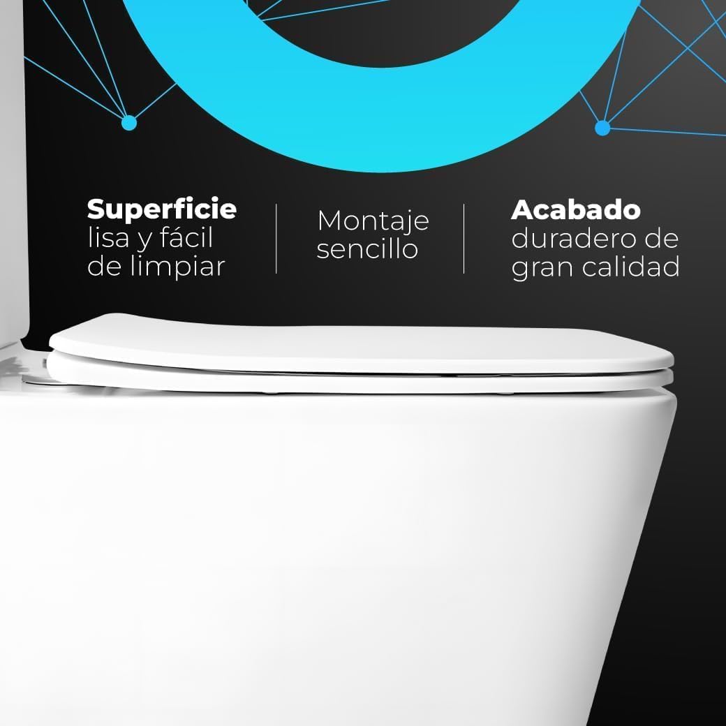 Inodoro Compacto 81x40 Cerámica Rimless WC | Tapa Amortiguada Extrafina Soft Close · Sistema Doble Descarga 3/6L · Salida Dual Horizontal/Vertical