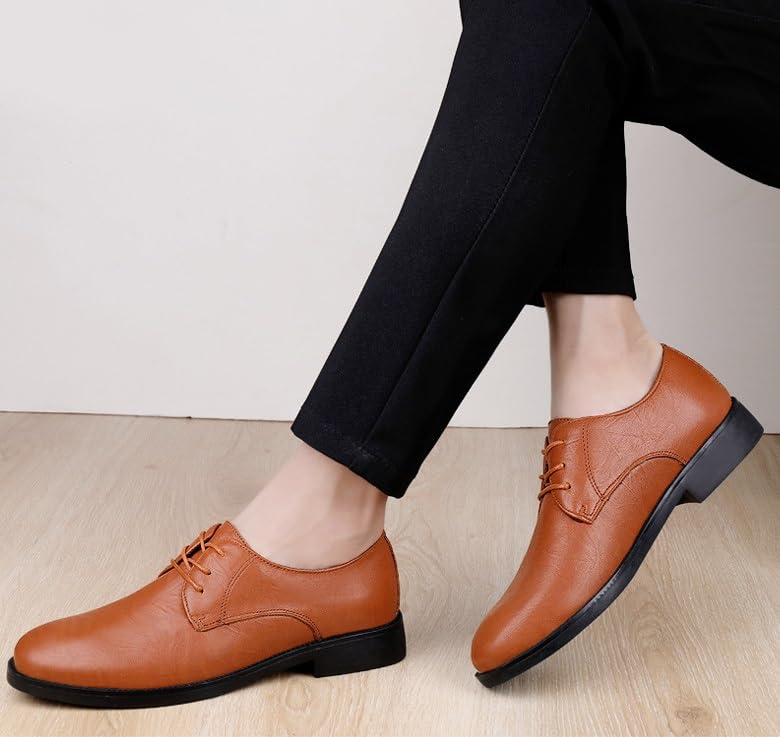 Mens Brogue Oxford Shoes Casual Retro Wedding Work Formal Derby Shoes Pointed Toe Slip-On Comfortable Dress Shoes2