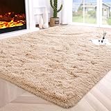 Noahas Fluffy Beige Area Rugs for Bedroom Living Room,4x5.3 Feet Thick Shag Throw Floor Carpet,Soft Shaggy Non-Slip Plush Dorm Nursery Kids Rug Home Decor Aesthetic
