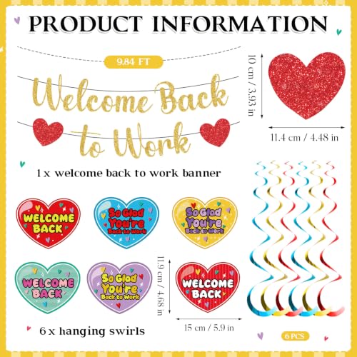 Image of Welcome Back To Work Decoration Banner So Glad You're Back To Work Banner and Hanging Swirls for Office Party Supplies - Gold