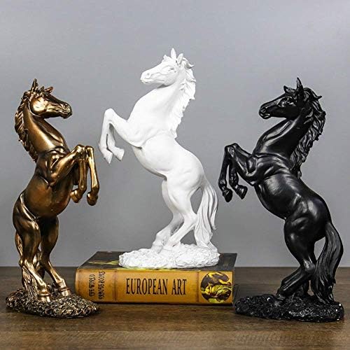 LEPENDOR Standing Horse Resin Statue Resin Standing Fighting Horse Sculpture for Home Decor Rearing Horse Art Figurine Decorative Sculpture Animal Ornament Sculpture - Black