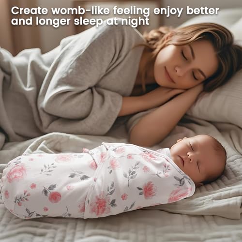 Image of david's kids 100% Cotton 3 Pack Baby Swaddle Wrap for 0-3 Months, Soft Breathable Swaddle Blanket for Newborn Infant, Adjustable Baby Wrap Sleep Sacks for Girls, Newborn Essentials, Pink Floral