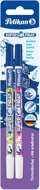Pelikan® Super Pirat 850F 2szt Korektor do pióra atramentu 2 sztuki 2w1 Pisak Długopis | Zmazik Wymazywacz Zmazywacz | Do Szkoły Biura Na studia | Szybkie poprawianie błędów Korekta | Dla Uczniów