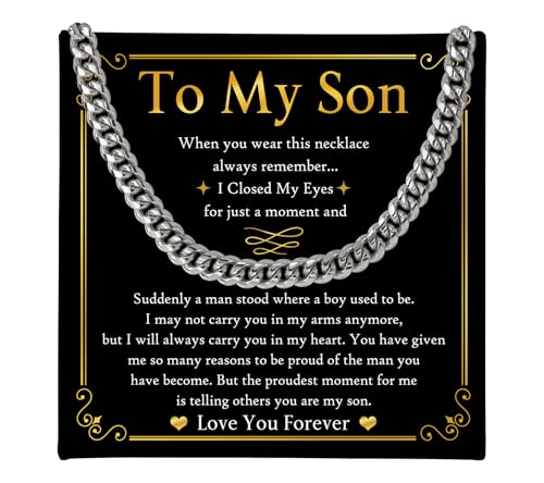 Mapileng To My Son Cuban Link Chain Necklace from Mom and Dad Meaningful Gift of Love and Strength with Message Card and Gift Box Unique Jewelry for Boy on Birthday Graduation or Christmas