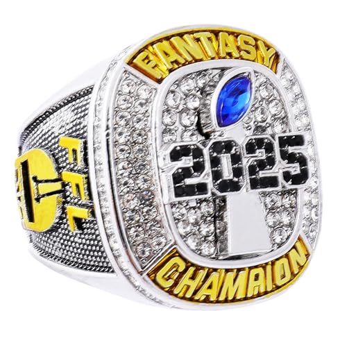 Image of 2025 Fantasy Football Championship Ring | Heavy FFL Champion Trophy Ring | Gold Silver Tone Plated Award Trophy for Fantasy Football League Winner