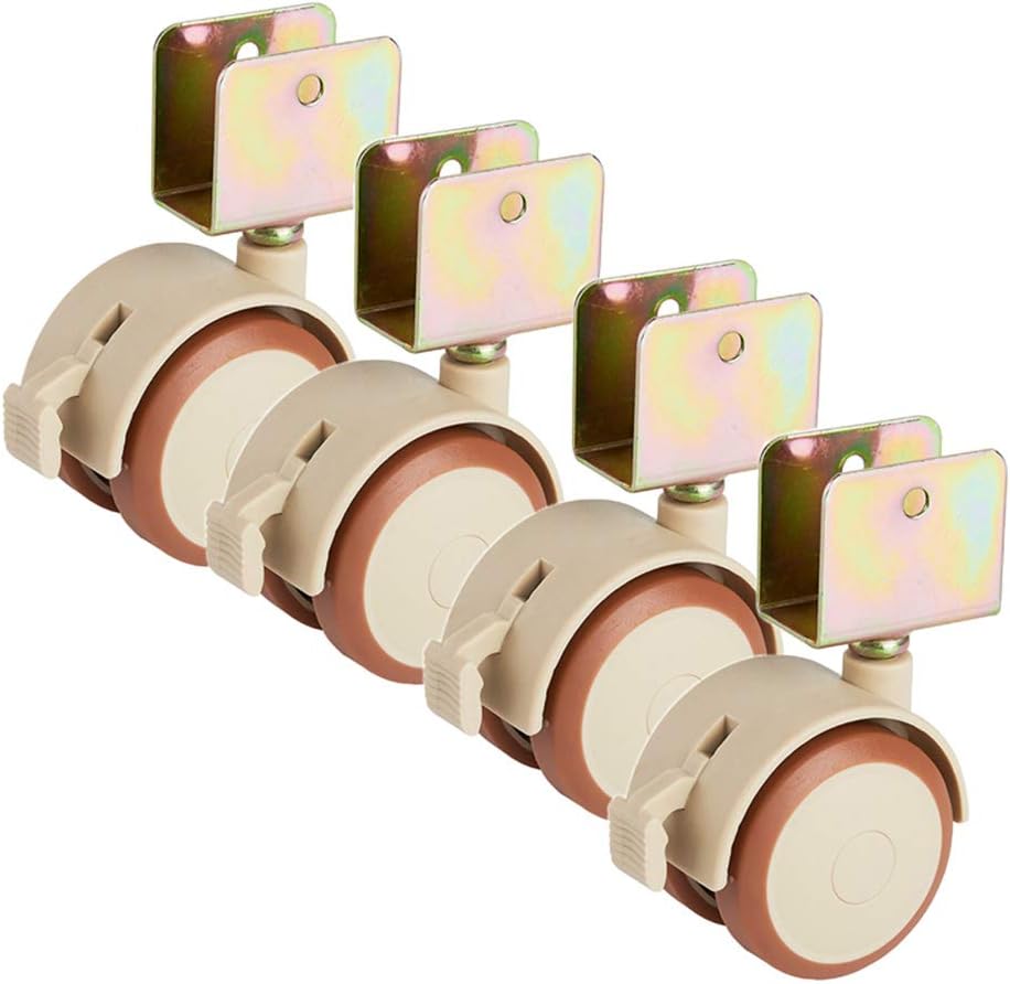 2 Inch Crib U Bracket Silent Rubber Twin Wheel Universal Swivel Wooden Furniture with Brake 160KG for Hardwood Floor Carpet Tile 4 Packs