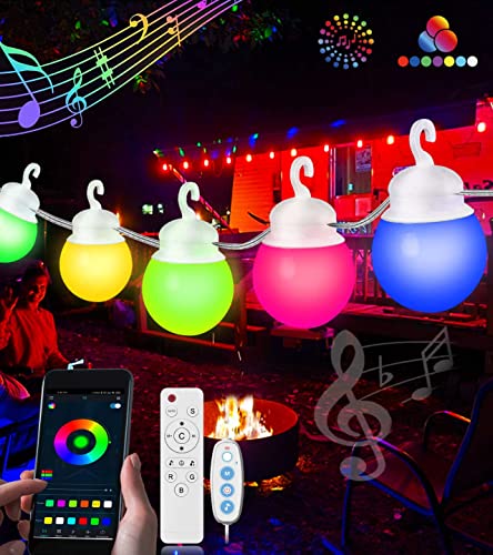 Patio Lights Outdoor String Lights - 48Ft RGB Color Changing Waterproof G40 Patio Lights App & Remote Control Music Sync Smart String Christmas Lights for Outside Backyard Porch Balcony Party Decor